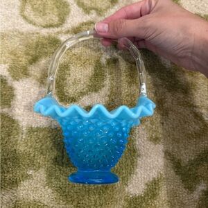 Blue Ombré Bubble Glass Basket Decor with Handle